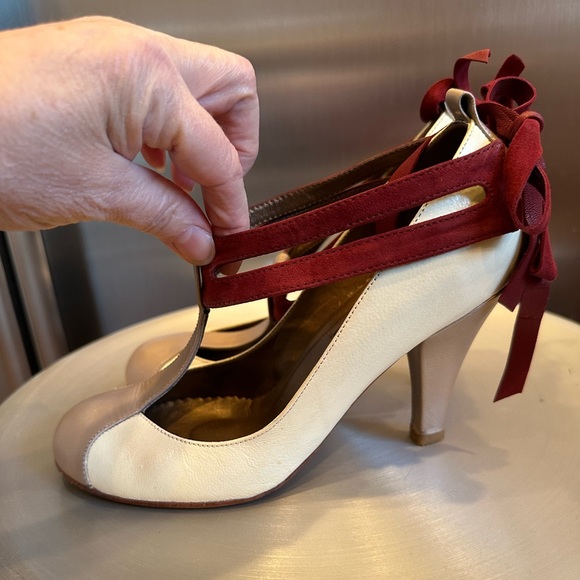 Handmade Marcello Toshi Cream Gold Leather with Velvet Maroon Ties size 7 - Picture 9 of 13